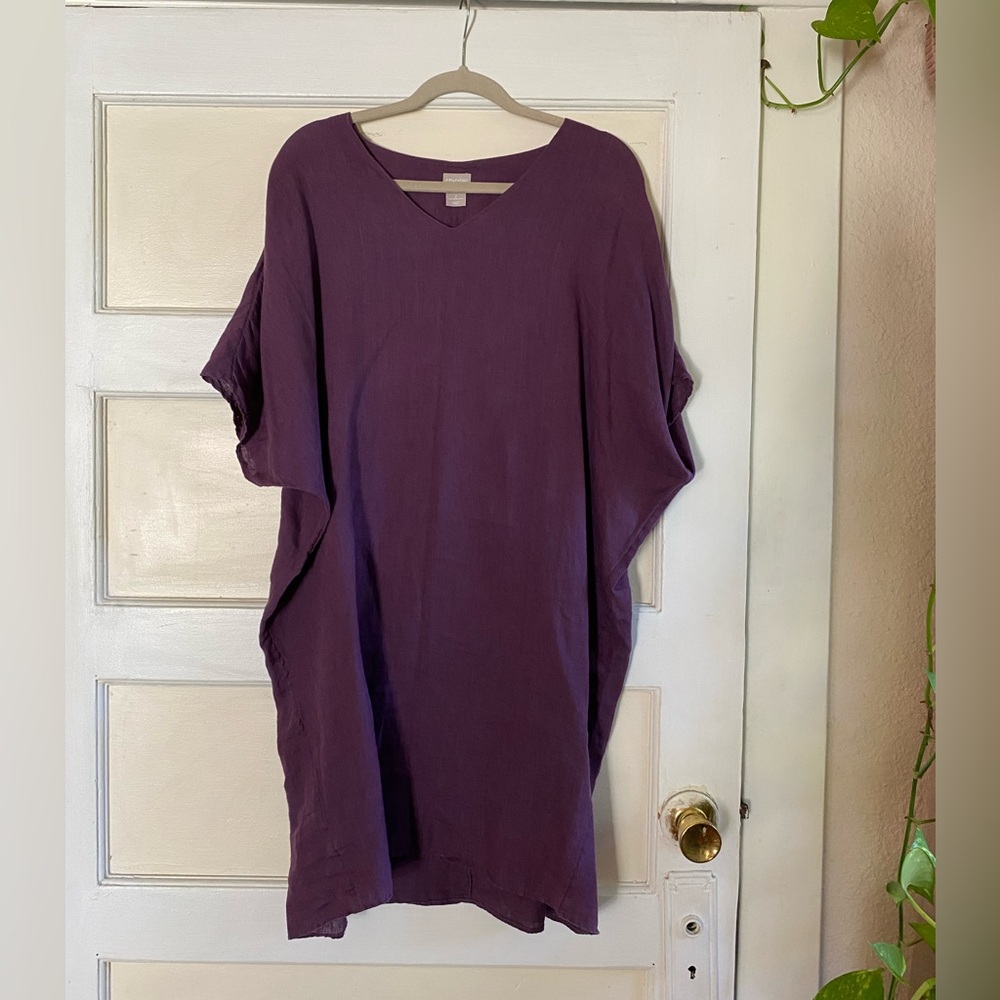 Chico's size 2 (women’s 12/14) 100% linen purple kaftan dress